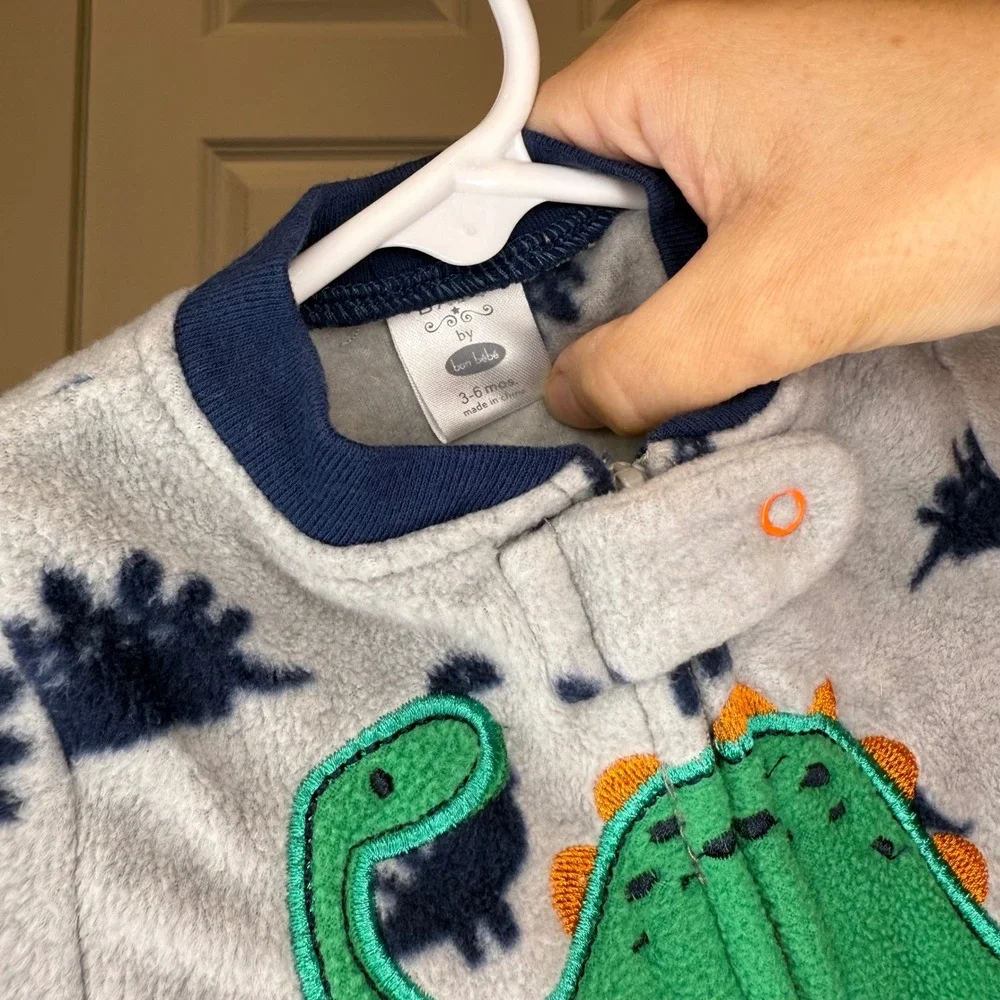 Bon Bebe Size 3-6 Months Dinosaur Fleece Footed Pajamas Sleeper One-Piece Outfit